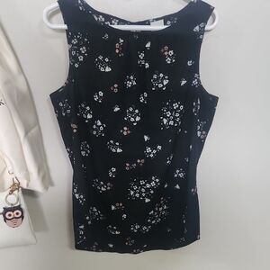 CAbi Black Floral Sleeveless Top with Pink & White Blooms